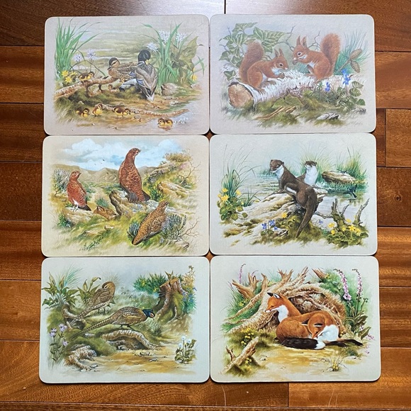 Dining Vintage Cork Back Small Placemats Woodland Animals Duck Fox